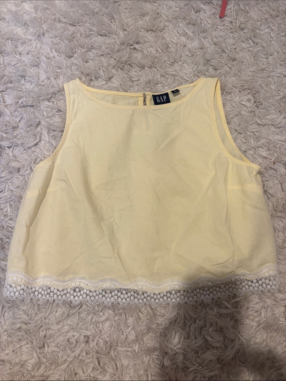GAP Pale Yellow Sleeveless Top with White Lace Trim